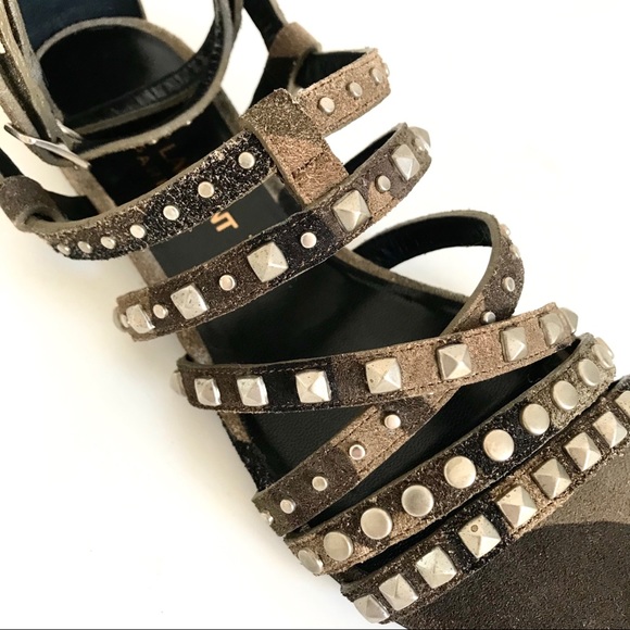 NWT SAINT LAURENT RUGGED SUEDE CAMOUFLAGE SILVER STUDDED SANDAL RUNS LARGE - Picture 2 of 14
